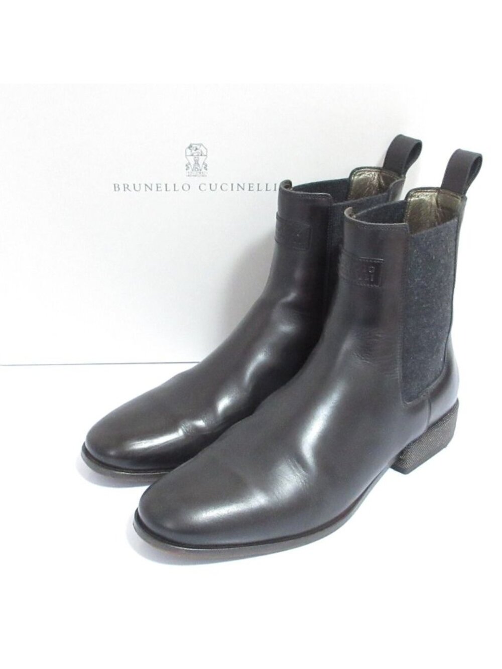 Brunello Cucinelli Lame Heels Wool Side Gore Boots Black 37